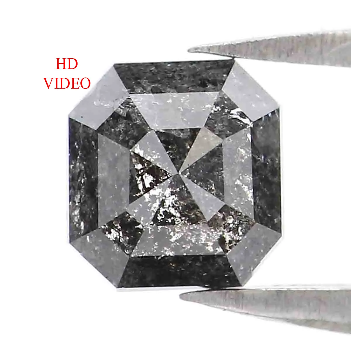 Natural Loose Radiant Salt And Pepper Diamond Black Grey Color 0.81 CT 5.50 MM Radiant Shape Rose Cut Diamond L8808