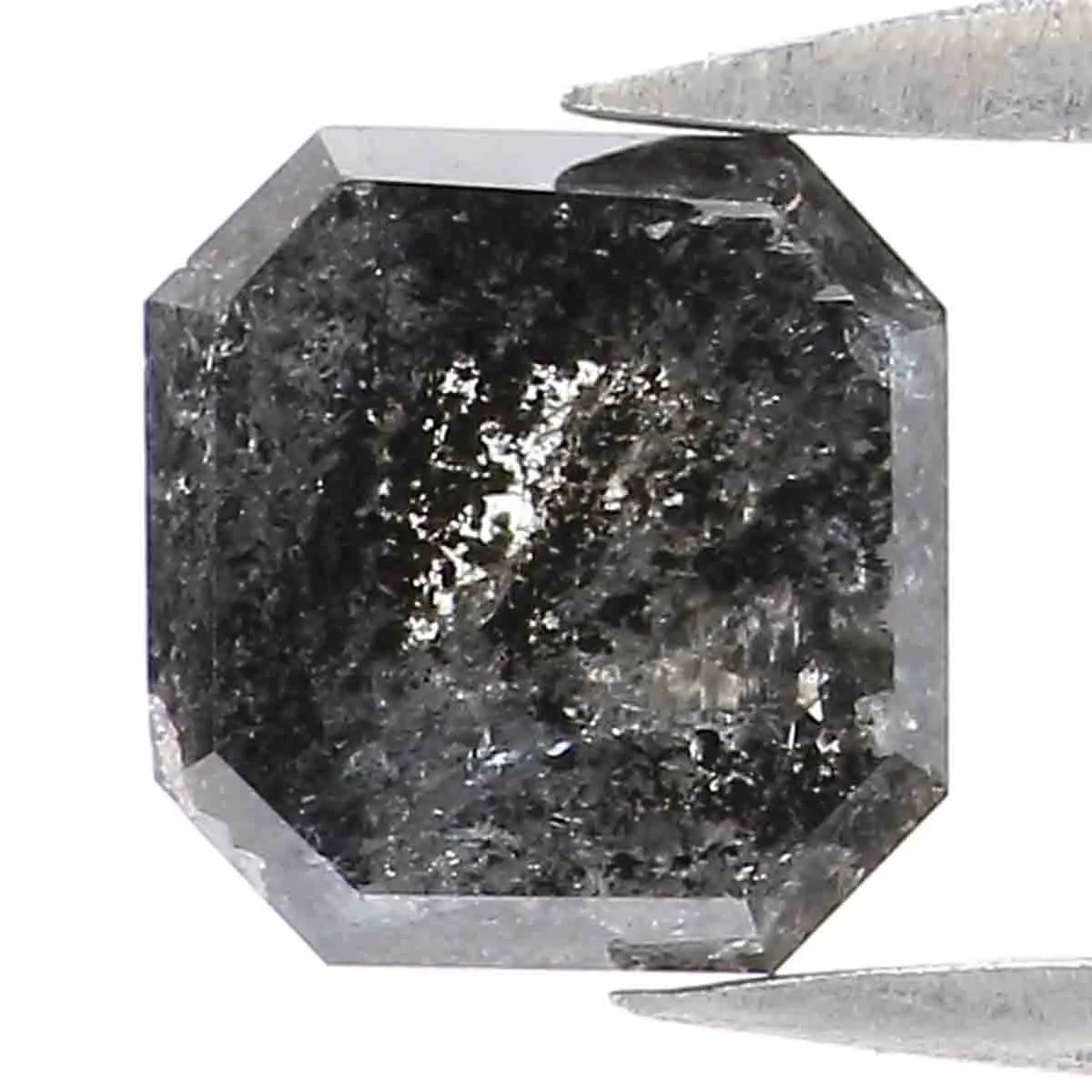 Natural Loose Radiant Salt And Pepper Diamond Black Grey Color 0.81 CT 5.50 MM Radiant Shape Rose Cut Diamond L8808