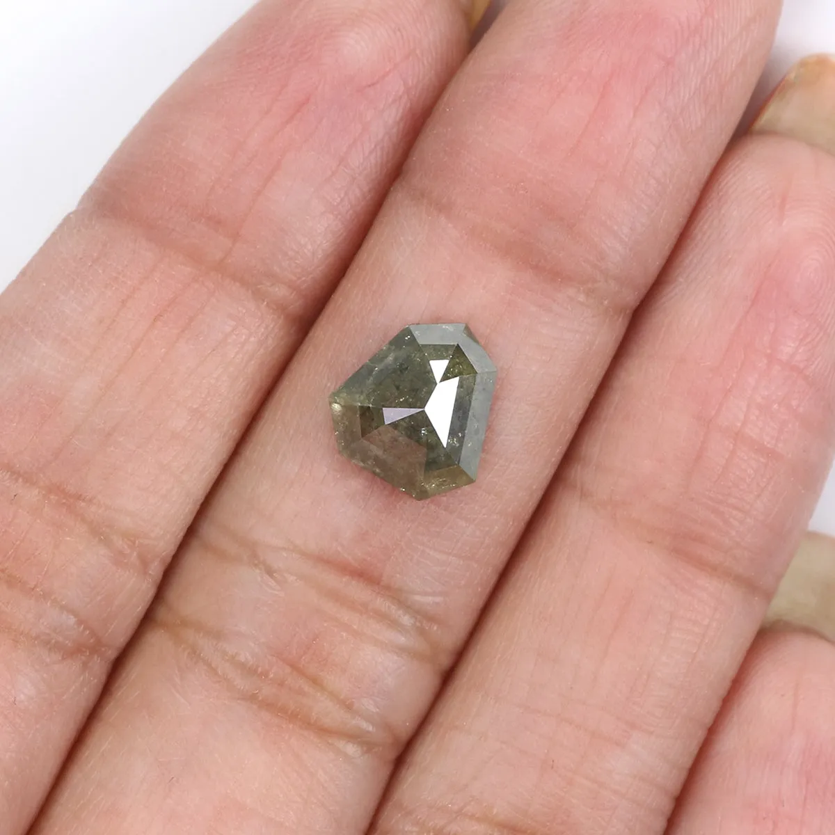 Natural Loose Shield Diamond Grey Green Color 1.93 CT 9.00 MM Shield Shape Rose Cut Diamond L8145