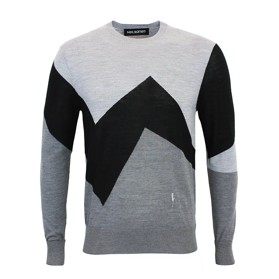 Neil Barrett - Crew Neck Jumper in Smoke Melange / Black