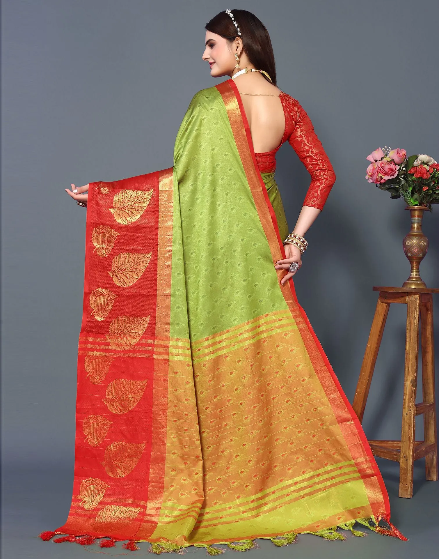 Olive Green Cotton Saree