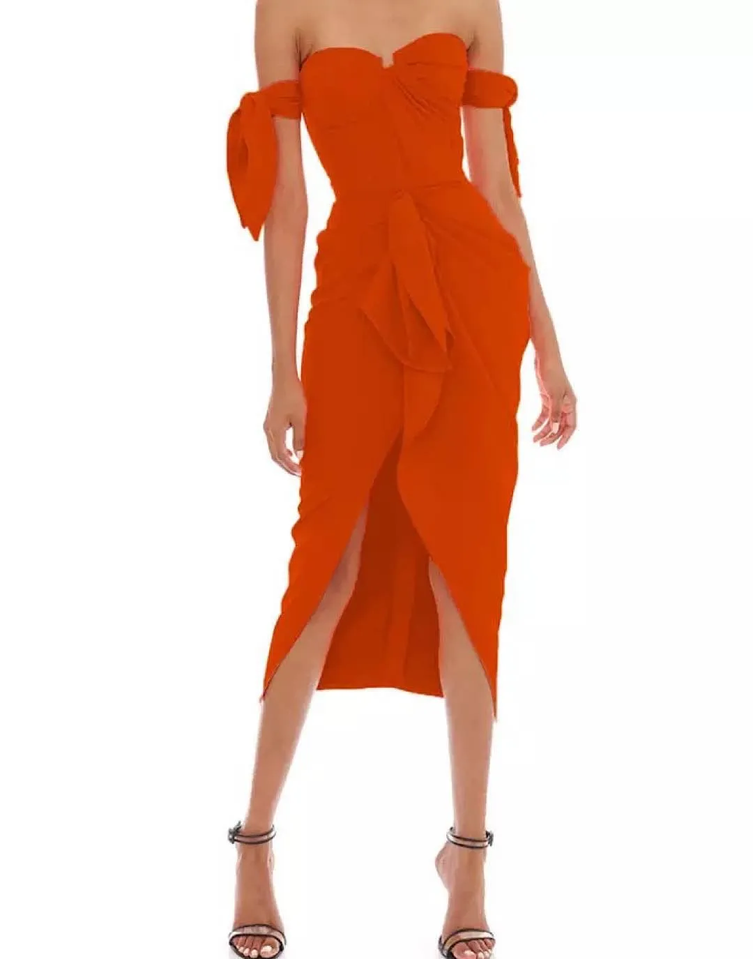 Orange Bodycon Draped Asymmetrical Dress