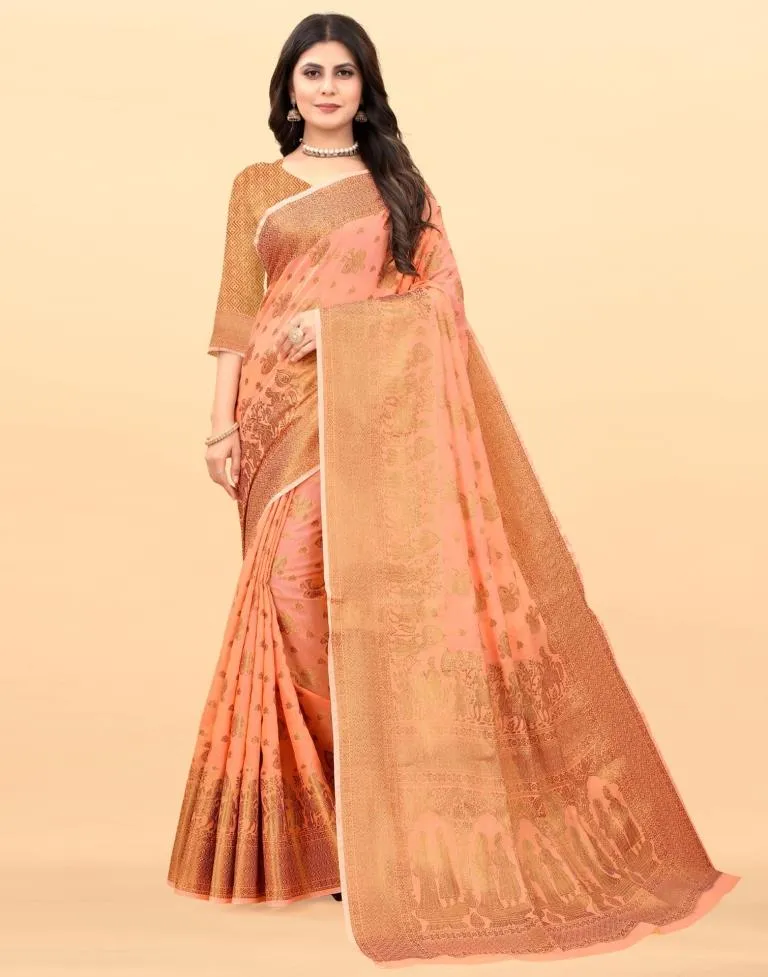 Orange Weaving Cotton Saree