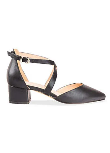 Paradox London ’Fran’ Black Shimmer Wide Fit Low Block Court Shoes | Kaleidoscope