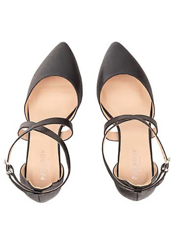 Paradox London ’Fran’ Black Shimmer Wide Fit Low Block Court Shoes | Kaleidoscope