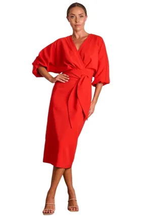 PASDUCHAS Emerson Drape Midi Dress (Red) - RRP $330