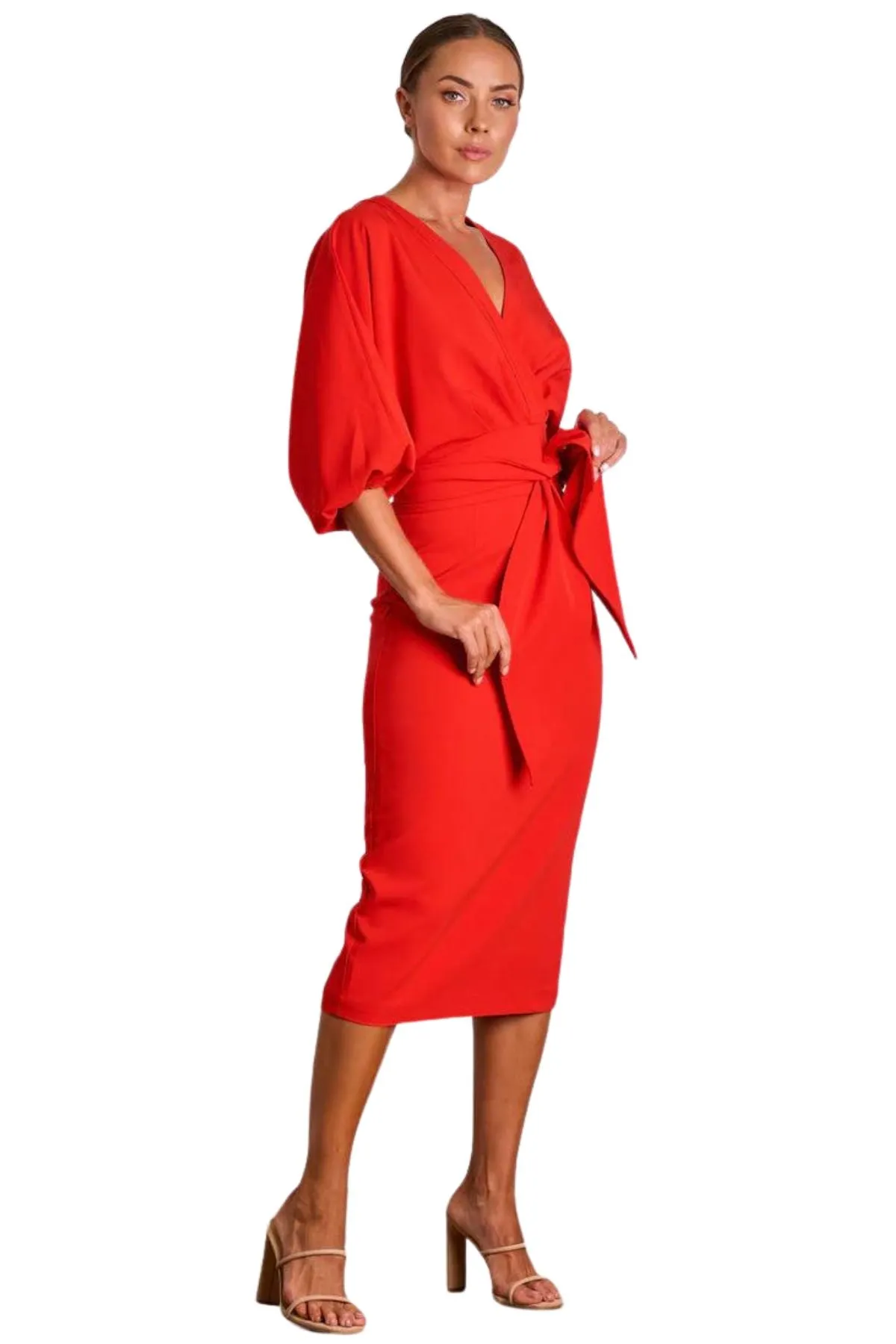 PASDUCHAS Emerson Drape Midi Dress (Red) - RRP $330