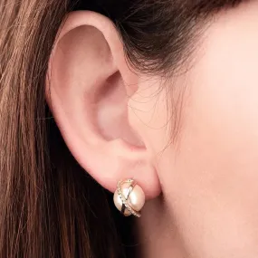 Pearl Earrings with Gold Plated Pave Crossover