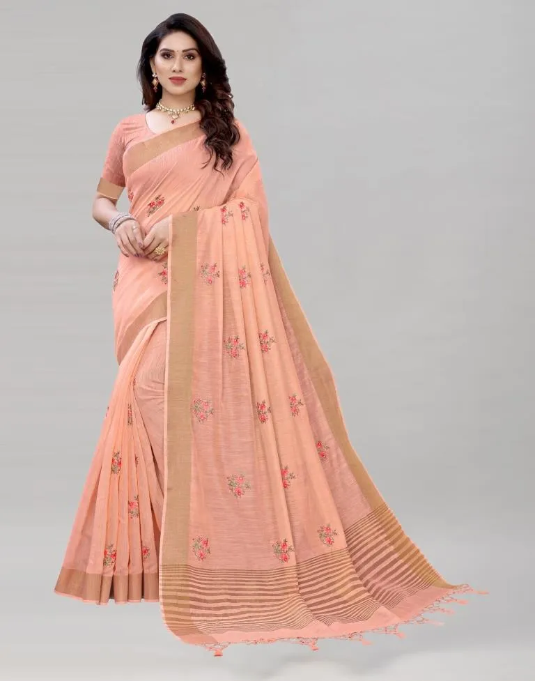 Pink Embroidered Cotton Saree