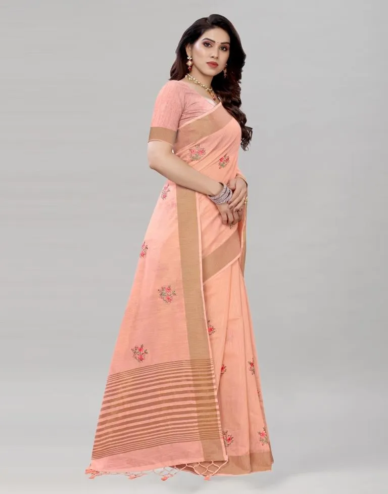 Pink Embroidered Cotton Saree