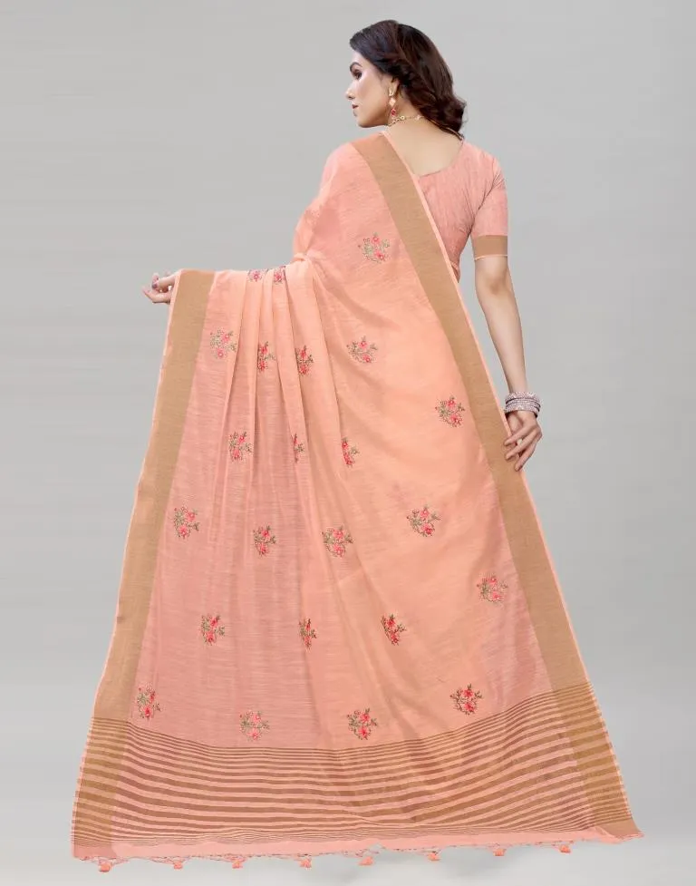 Pink Embroidered Cotton Saree