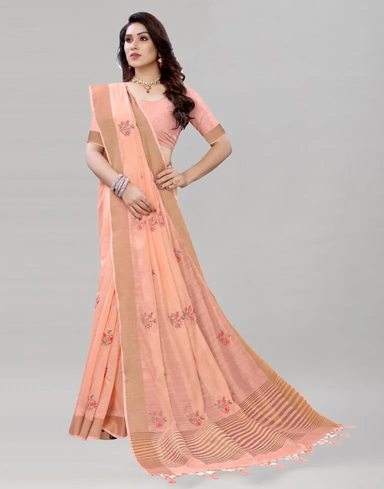 Pink Embroidered Cotton Saree