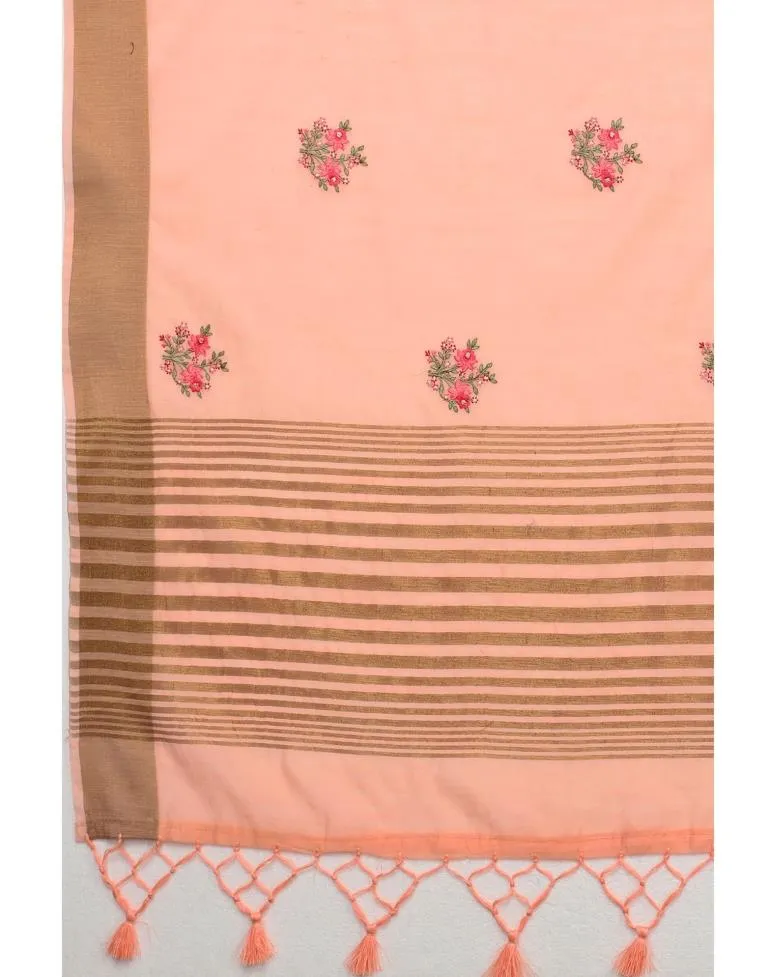 Pink Embroidered Cotton Saree