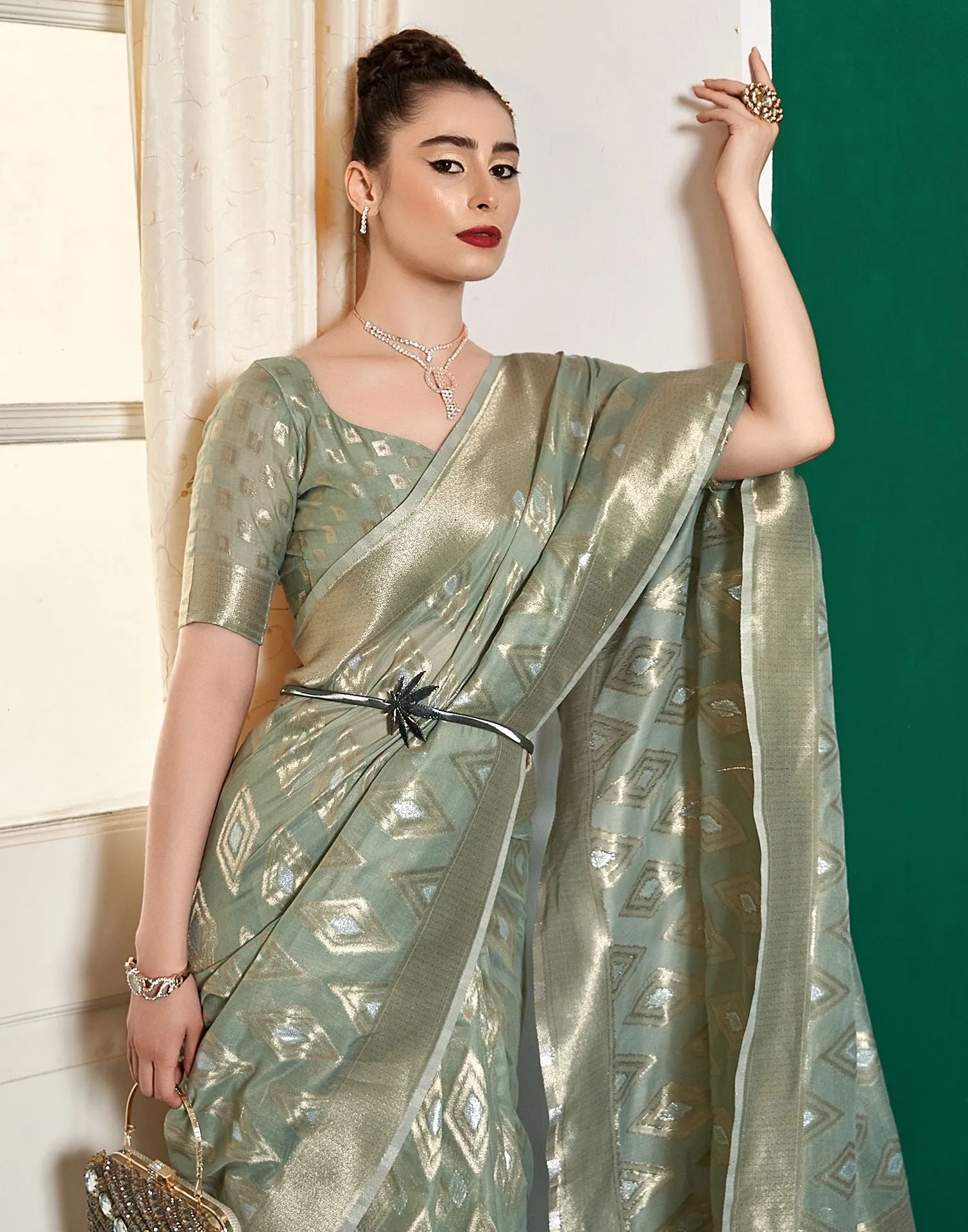 Pista Green Cotton Saree