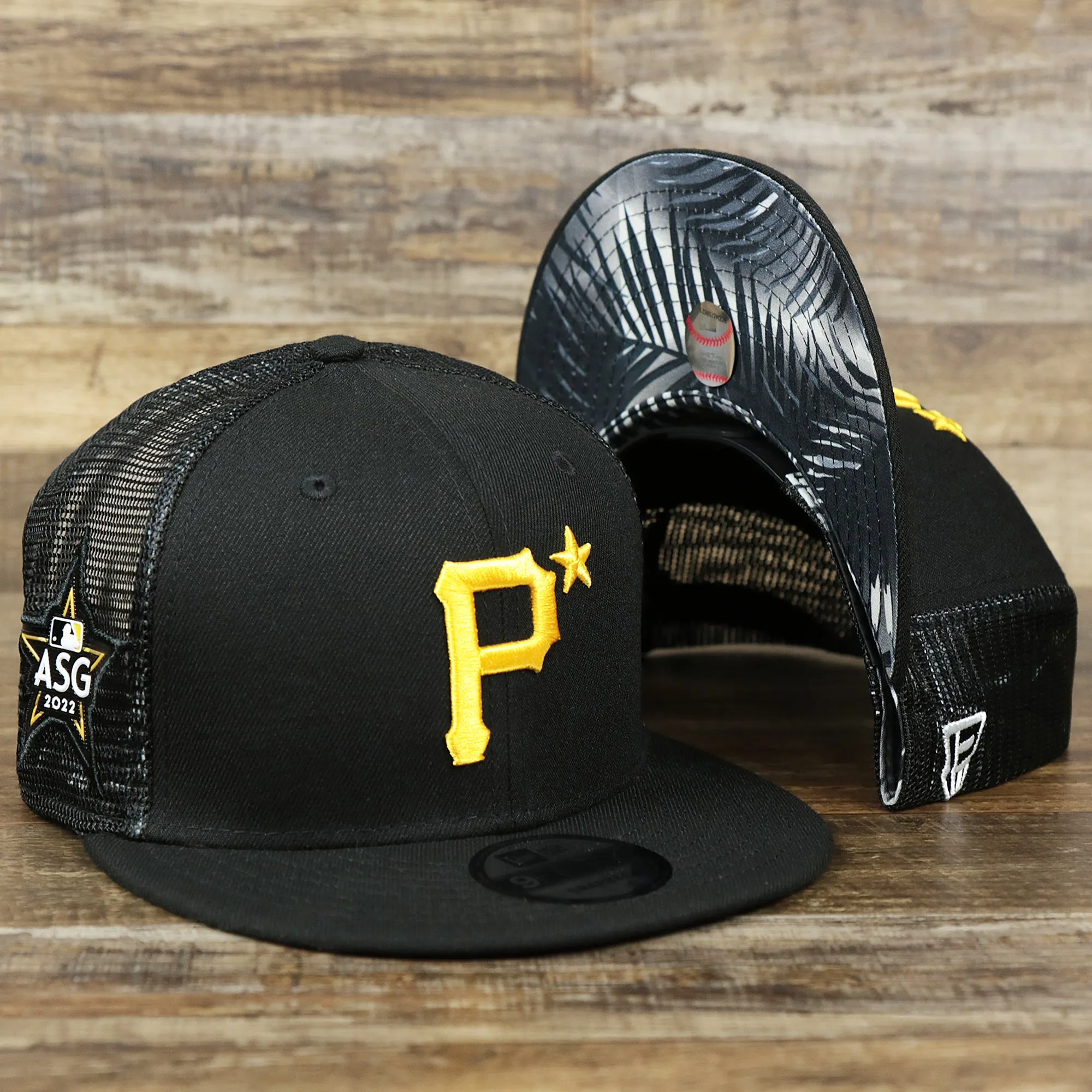 Pittsburgh Pirates Metallic All Star Game MLB 2022 Side Patch 9Fifty Mesh Snapback | ASG 2022 Black Trucker Hat