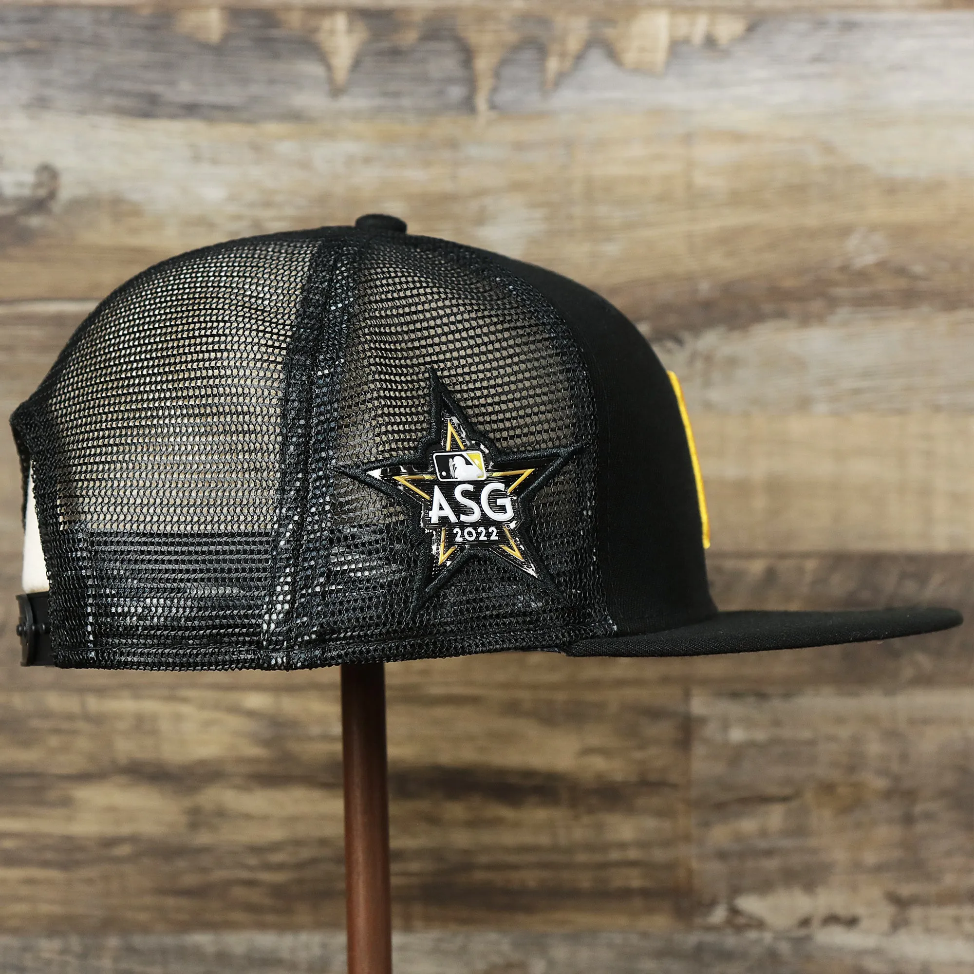 Pittsburgh Pirates Metallic All Star Game MLB 2022 Side Patch 9Fifty Mesh Snapback | ASG 2022 Black Trucker Hat