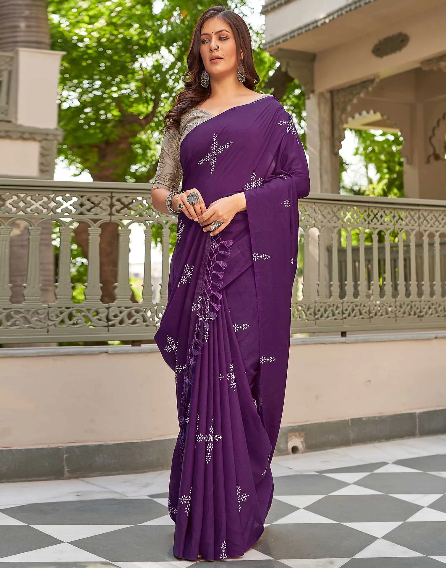 Purple Printed Cotton Saree