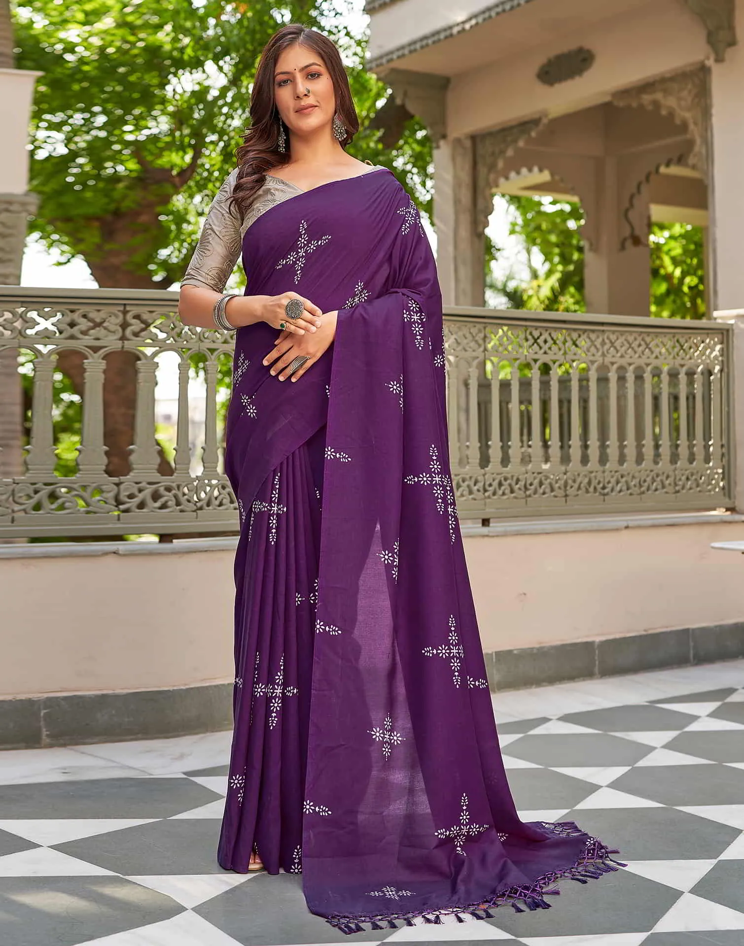 Purple Printed Cotton Saree