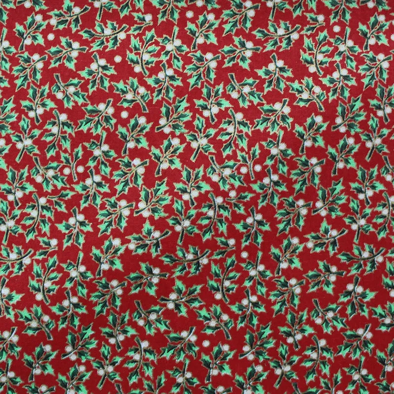 Red Metallic Christmas Cotton - Holly Berry