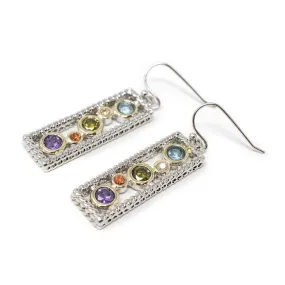 Rhodium Plated Multicolor CZ Open Square Earrings