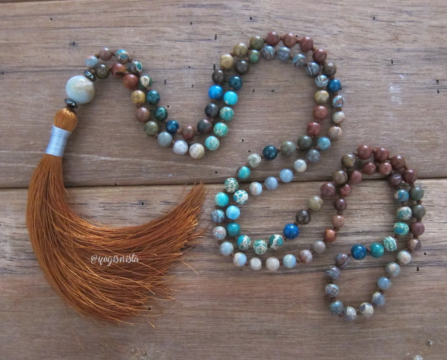 SALE - Long Tassel Mala Necklace in Jasper Stones