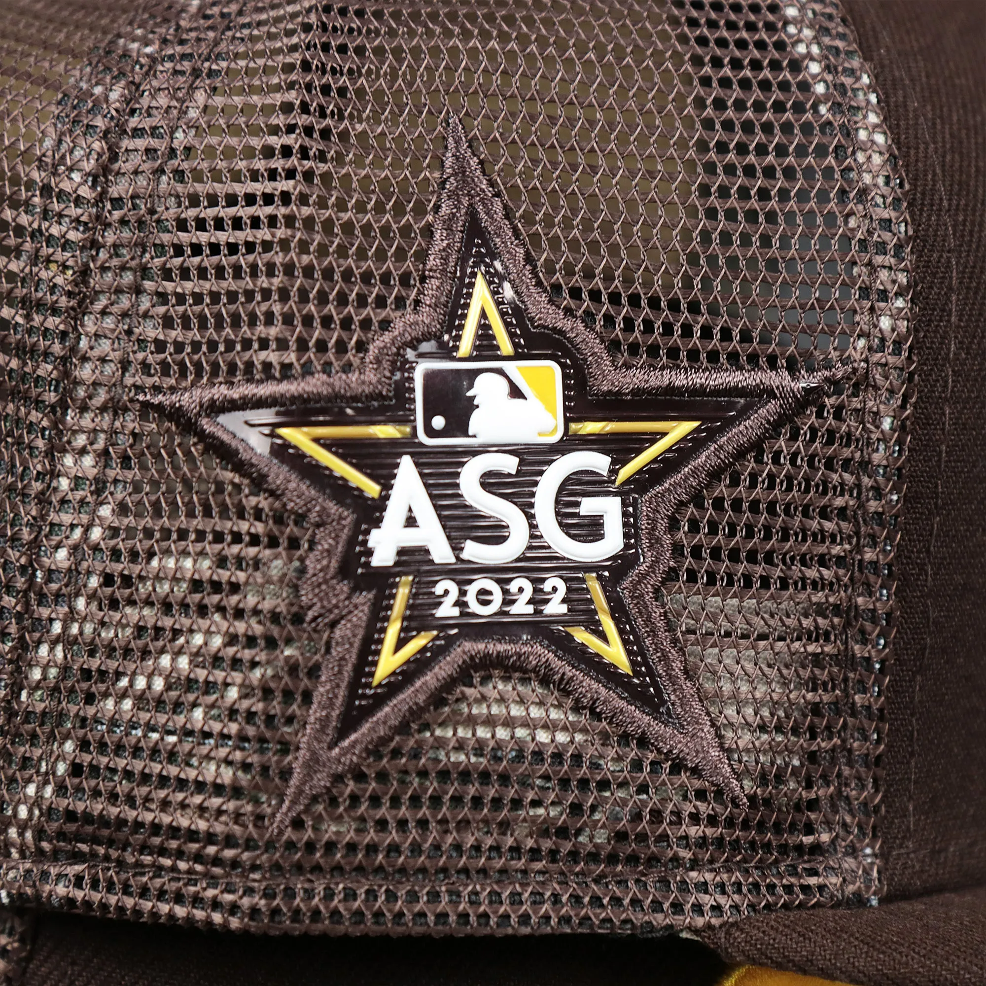 San Diego Padres Metallic All Star Game MLB 2022 Side Patch 9Fifty Mesh Snapback | ASG 2022 Brown Trucker Hat