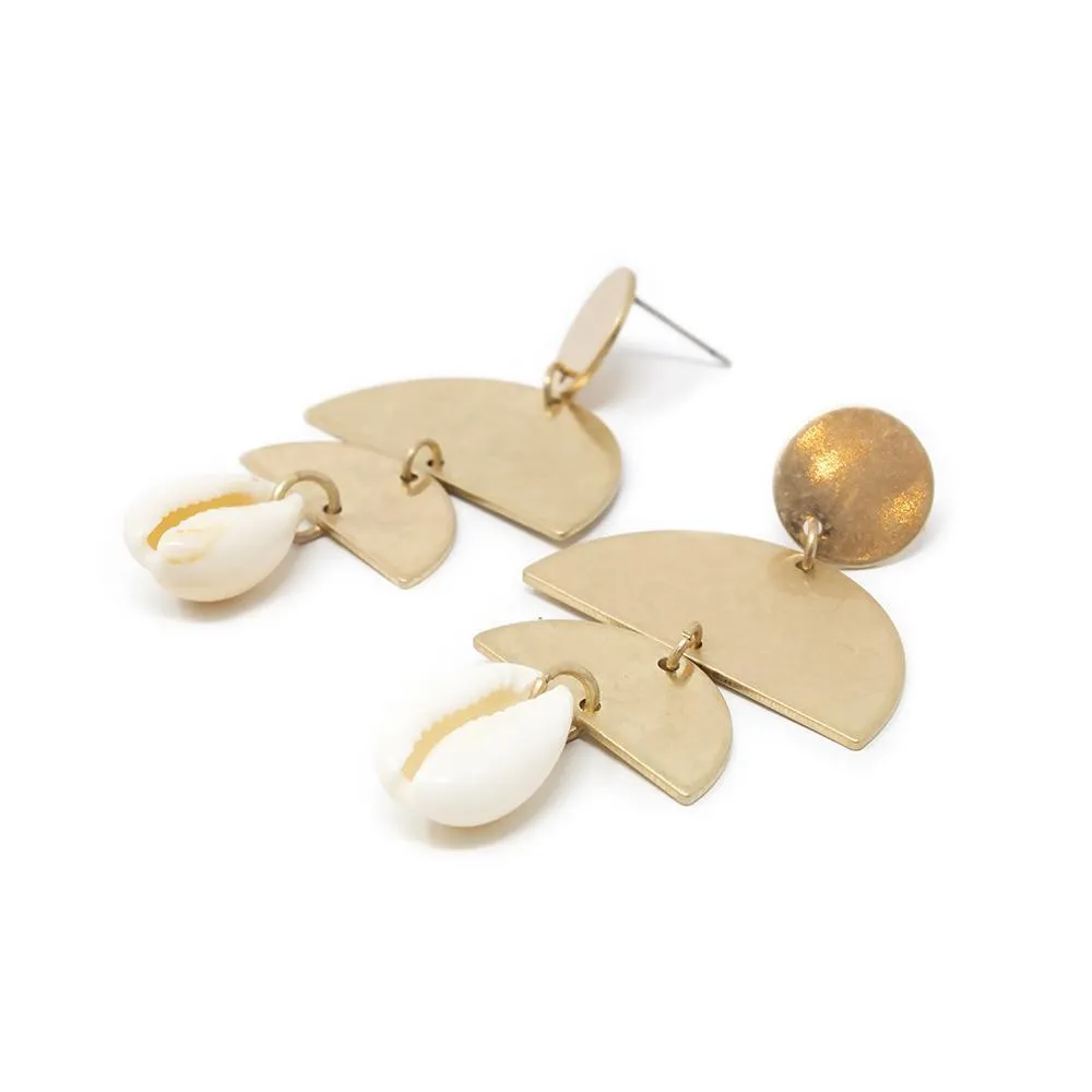 Sea Shell Geometric Drop Earrings Gold Tone