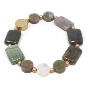 Semi Precious Stone Stretch Bracelet with Gold Disc Green