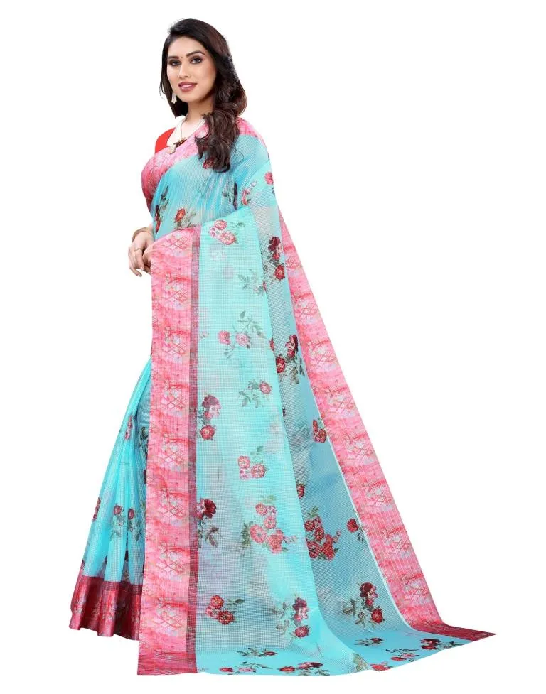 Sky Blue Cotton Saree