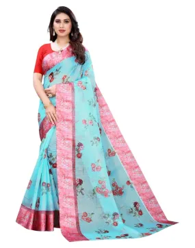 Sky Blue Cotton Saree