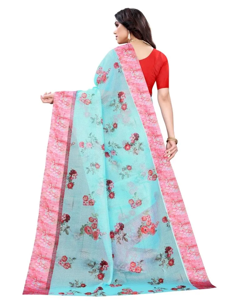 Sky Blue Cotton Saree