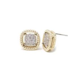 Soft Square Pave Earrings Gold Tone