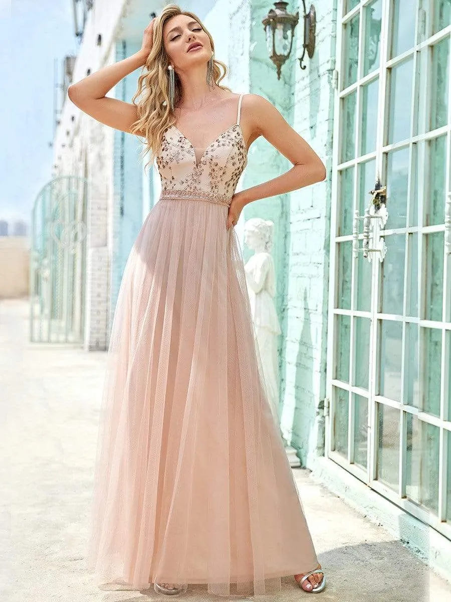 Spaghetti Straps  Dress With Sequin Design