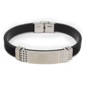 Stainless Steel Black Textured Rubber Strap Fliplock