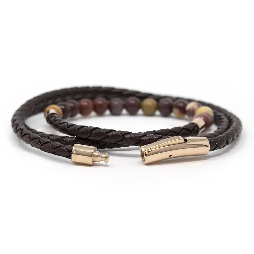 Stainless Steel Double Wrap Mookaite Beads Men's Bracelet Brown