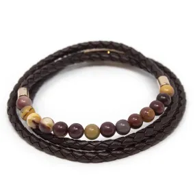 Stainless Steel Double Wrap Mookaite Beads Men's Bracelet Brown