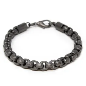 Stainless Steel Gun Metal Round Box Chain Bracelet