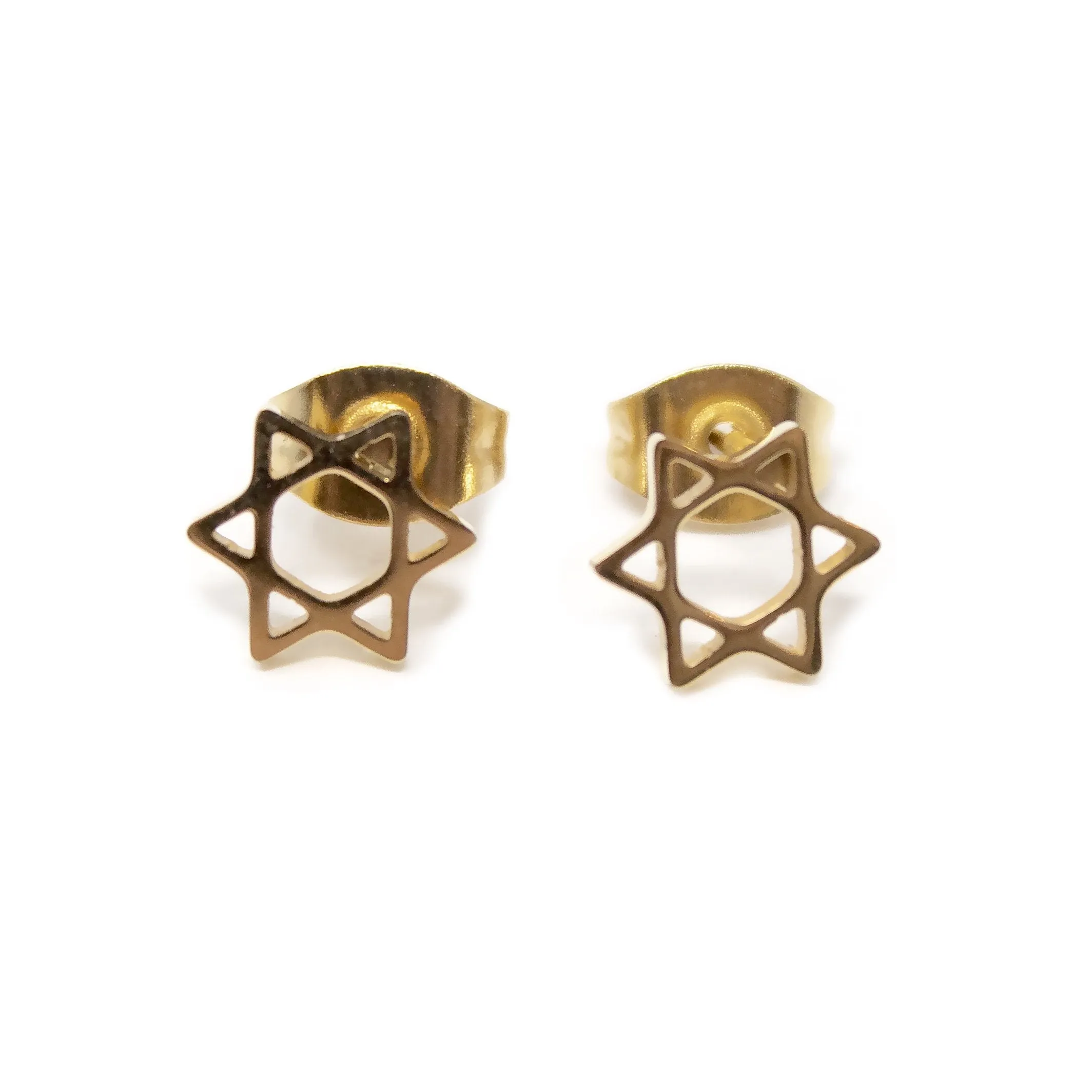 Stainless Steel Star of David Stud Earrings Gold Plated