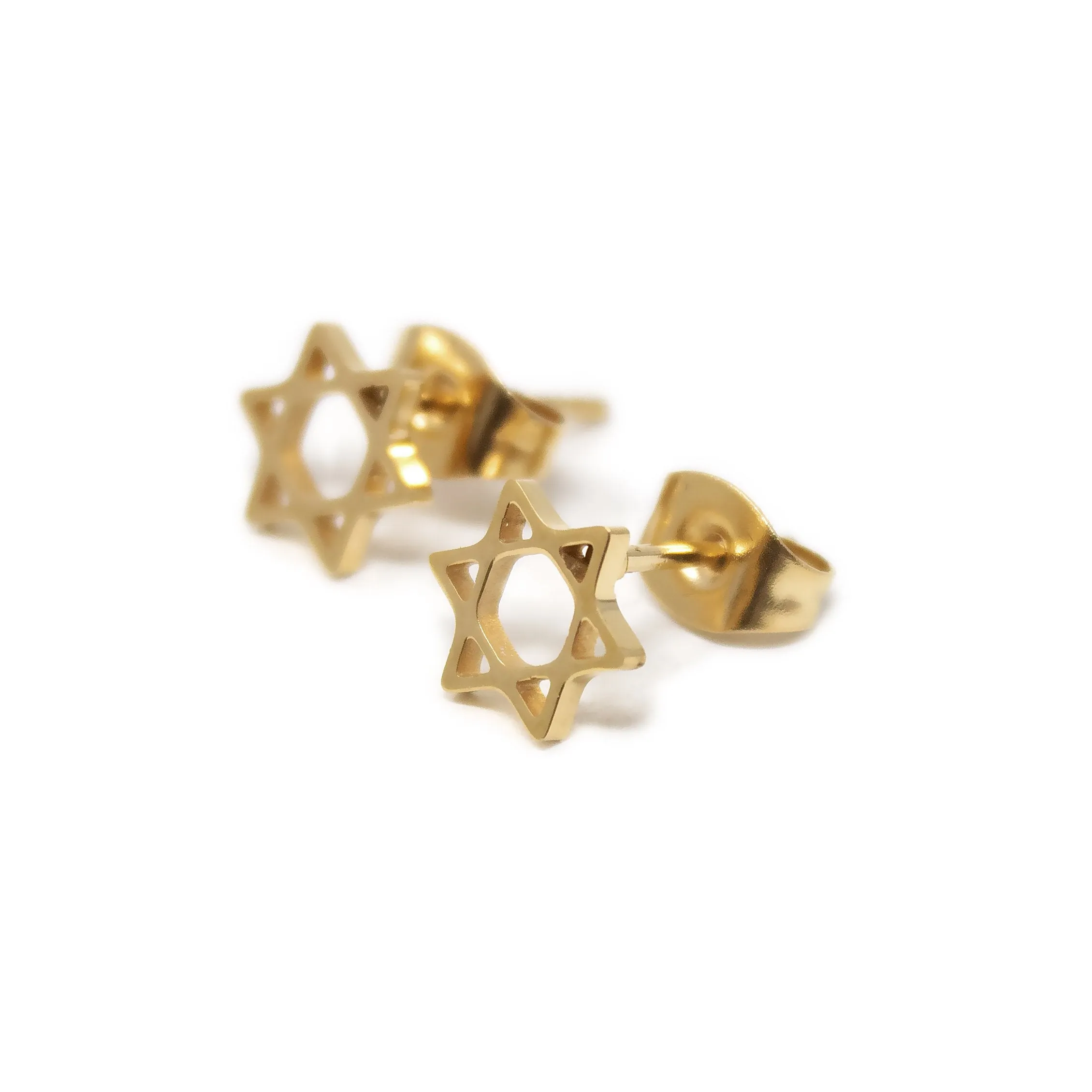 Stainless Steel Star of David Stud Earrings Gold Plated