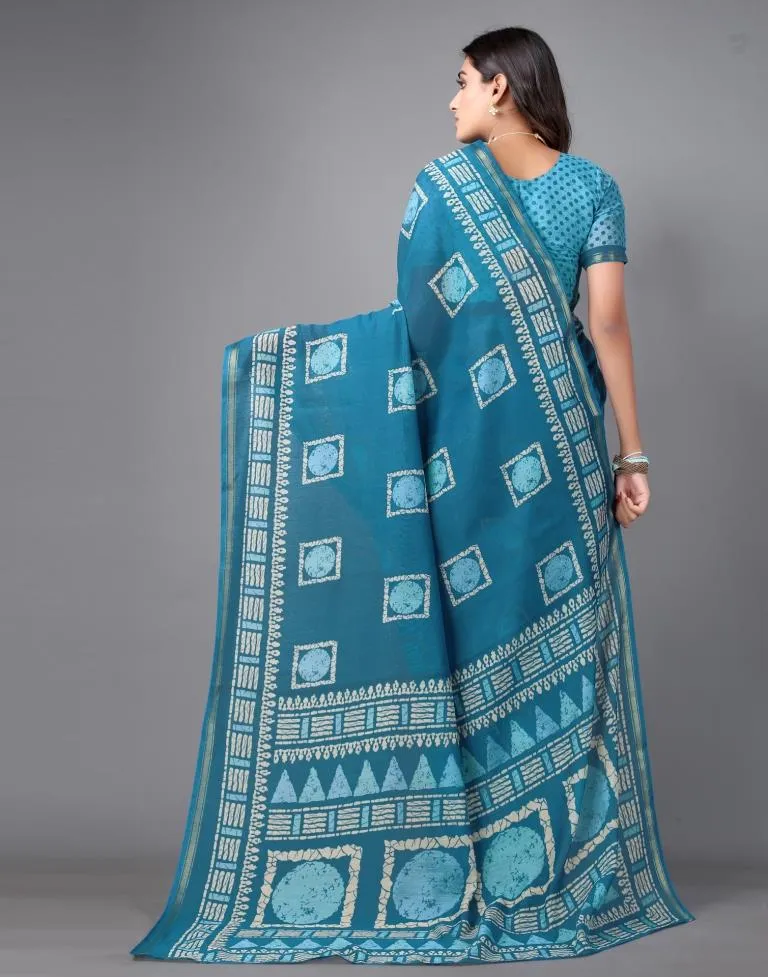 Teal Blue Cotton Saree