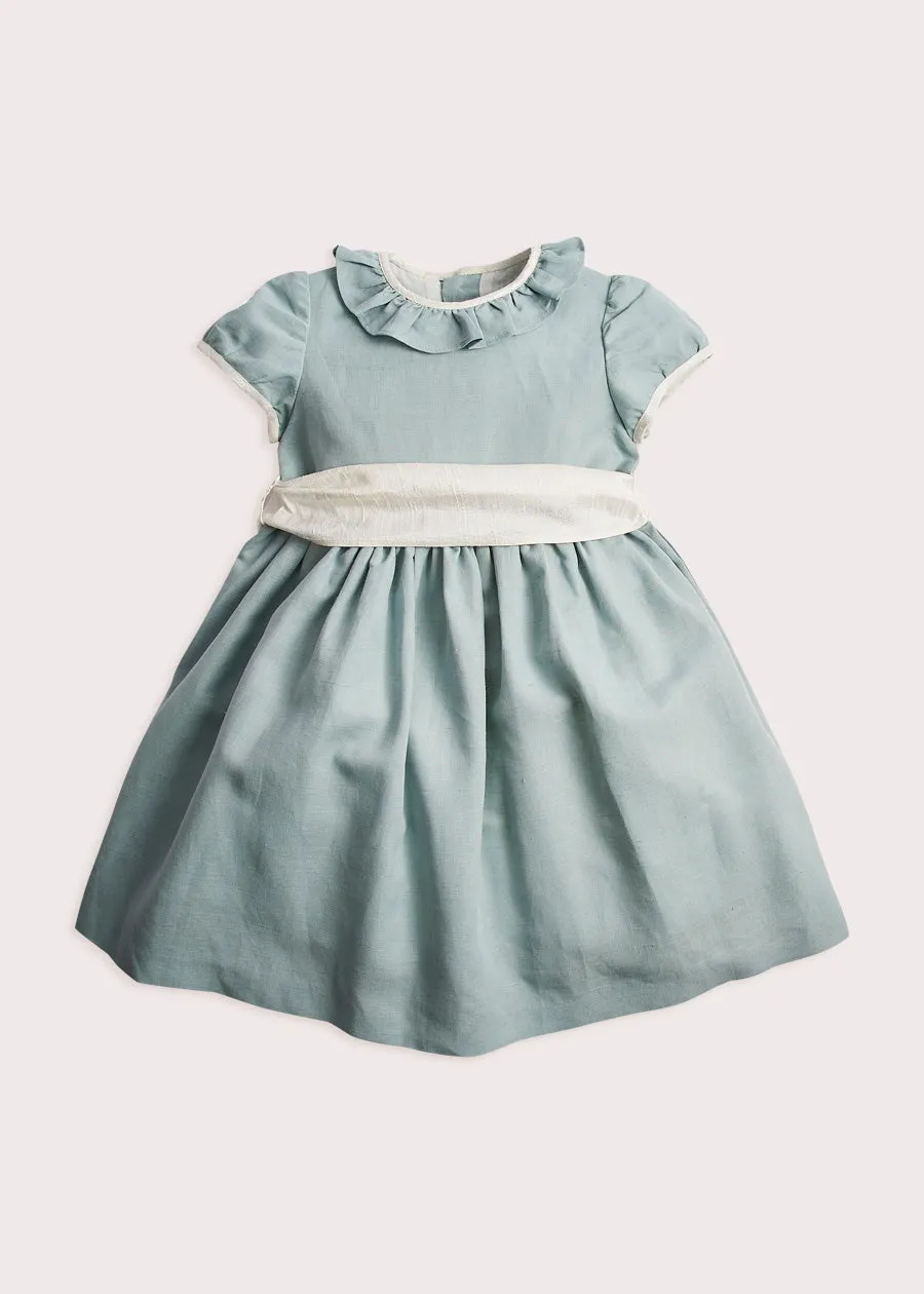 Teal Flower Girl Occasion Dress with Ivory Sash (12mths-10yrs)