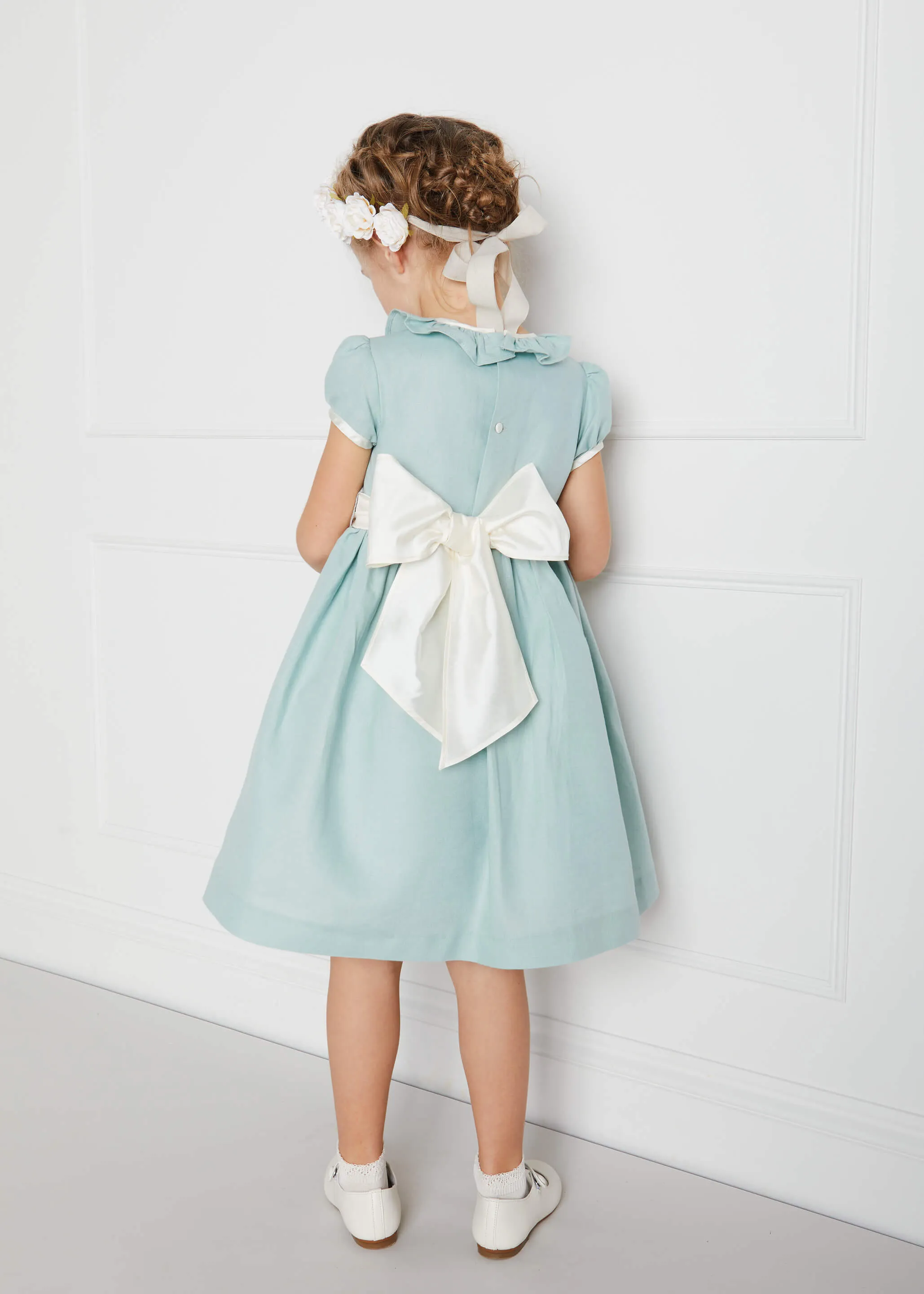 Teal Flower Girl Occasion Dress with Ivory Sash (12mths-10yrs)