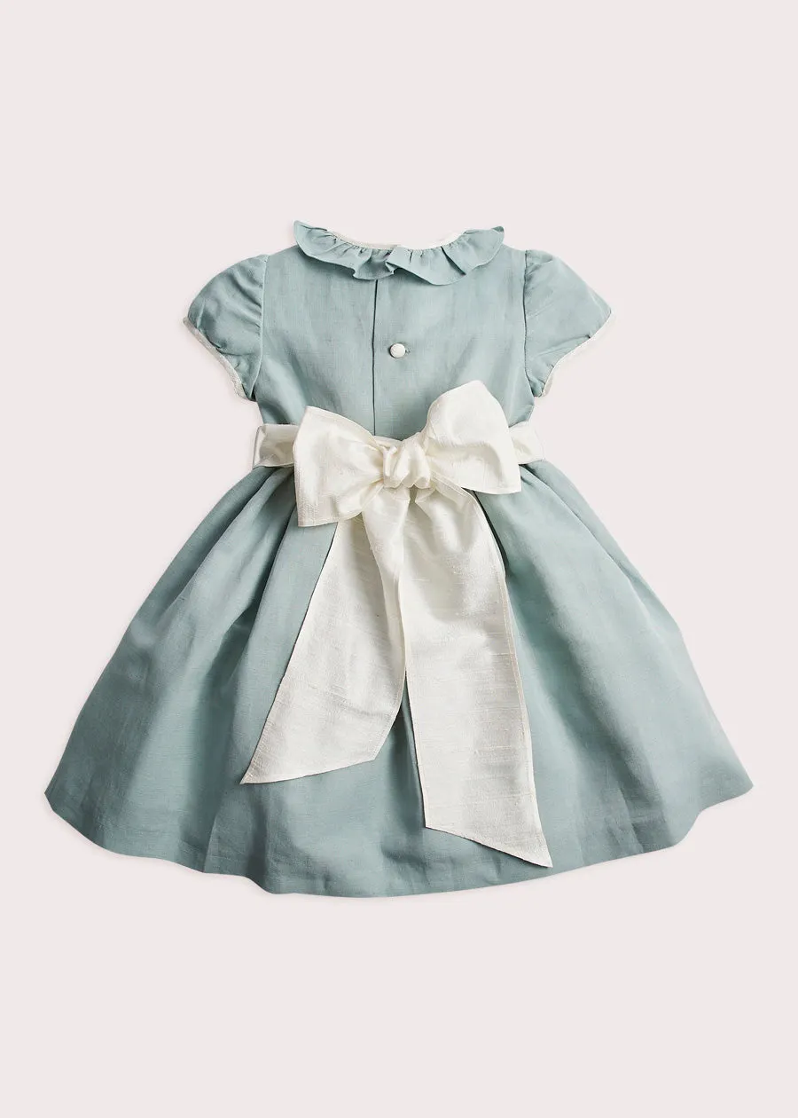 Teal Flower Girl Occasion Dress with Ivory Sash (12mths-10yrs)