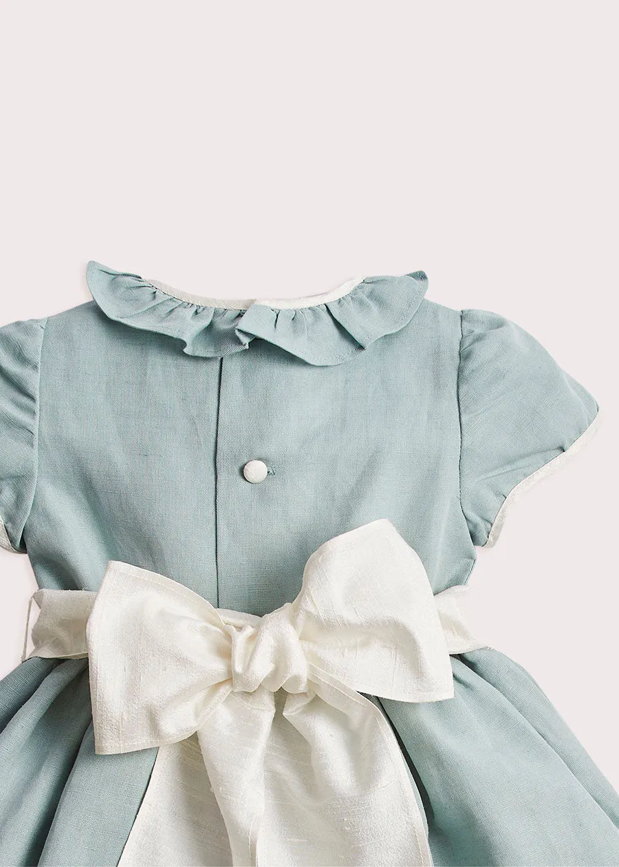 Teal Flower Girl Occasion Dress with Ivory Sash (12mths-10yrs)