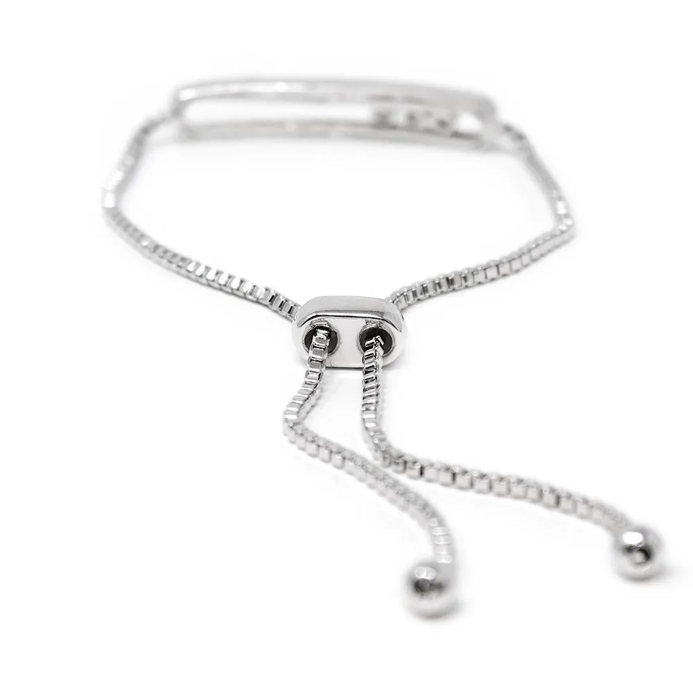 Three CZ Sliding Adjustable Bracelet Rhodium Plated