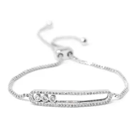 Three CZ Sliding Adjustable Bracelet Rhodium Plated