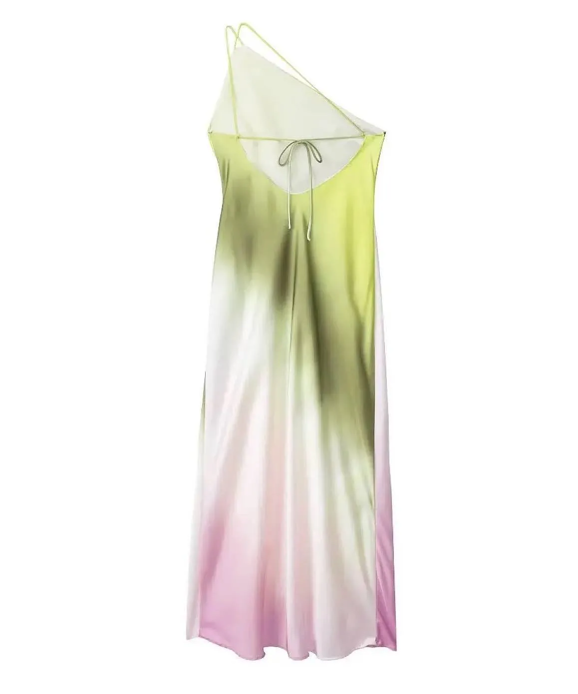 Tie Dye Asymmetrical Strapped Satin Dress