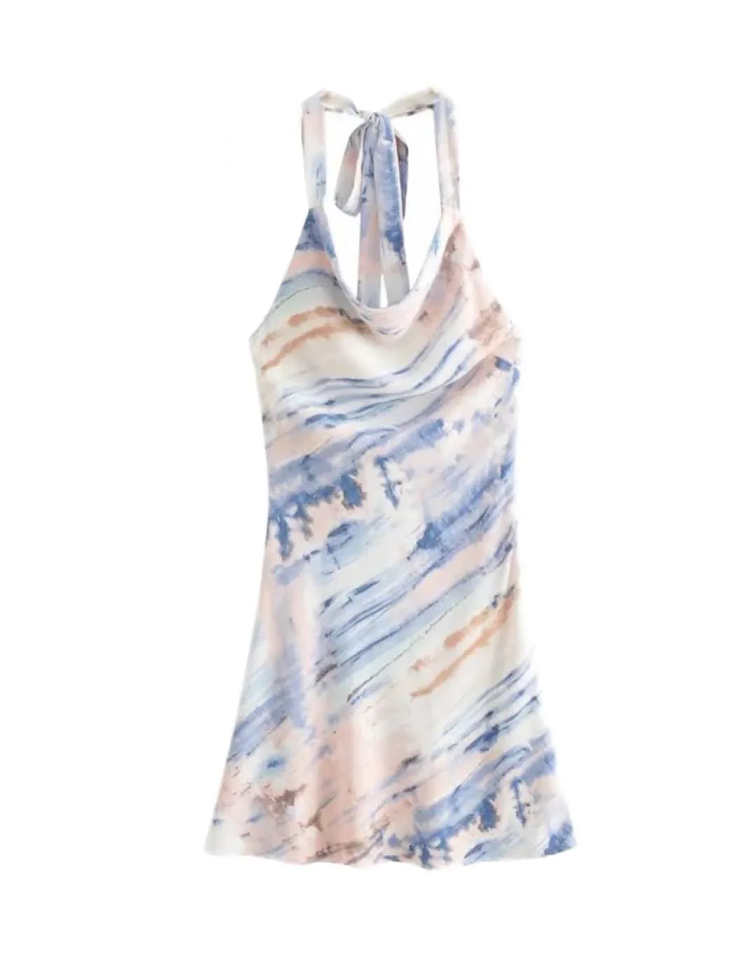 Tie Dye Halter Backless Dress