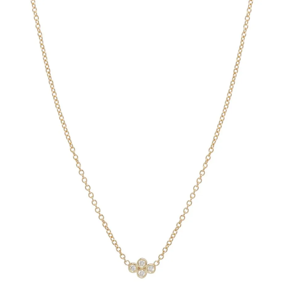 Tiny Diamond Quad Necklace on Gold Chain