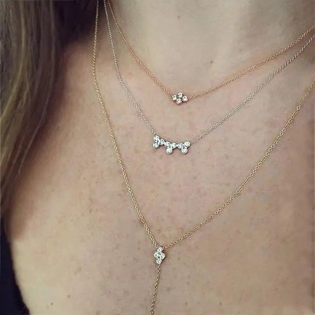 Tiny Diamond Quad Necklace on Gold Chain